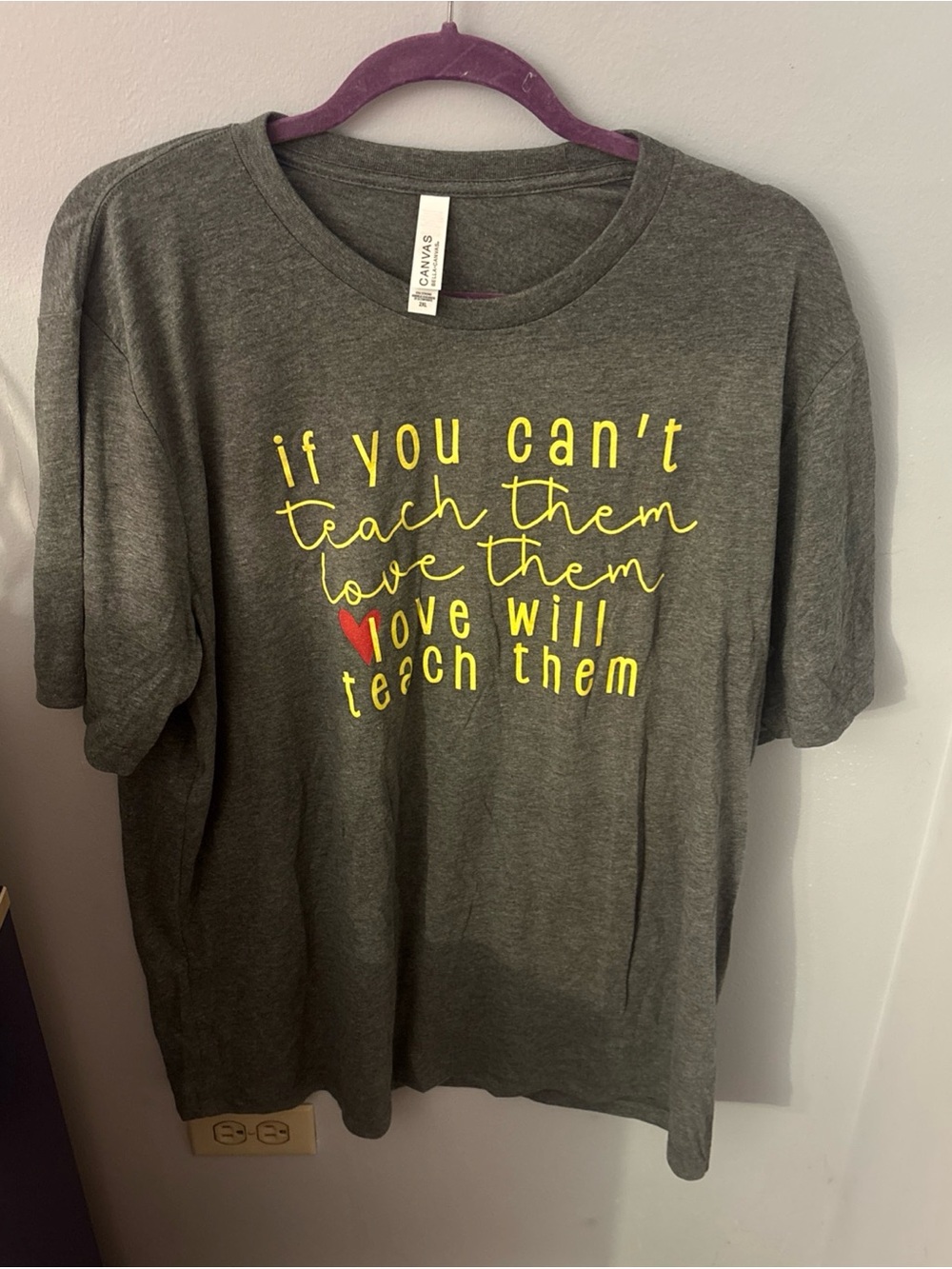 Bella Canvas Gray Short Sleeve Tee with Yellow & Red Text
